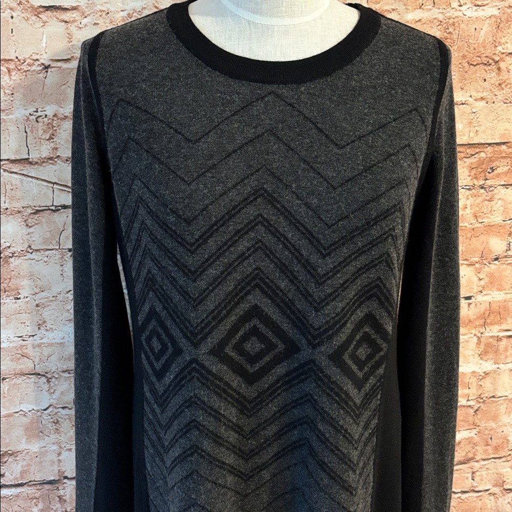 Prana “Delia” Black and Gray Sweater Dress with Geometric Pattern - Picture 3 of 13